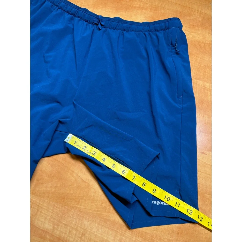 Patagonia Nine Trails Running Shorts Mens XL Blue Zipper Pockets Hiking Athletic